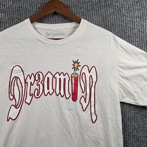 Dreamin Dynamite Stick Graphic T-Shirt Mens Medium White Y2K Streetwear Tee Tops